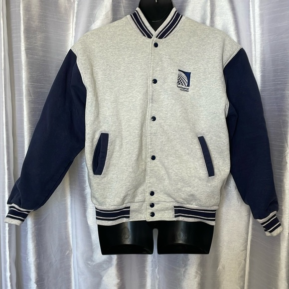 Continental Airlines Logo Lined Baseball Style Jacket Adult XL Gray Blue - Picture 1 of 9